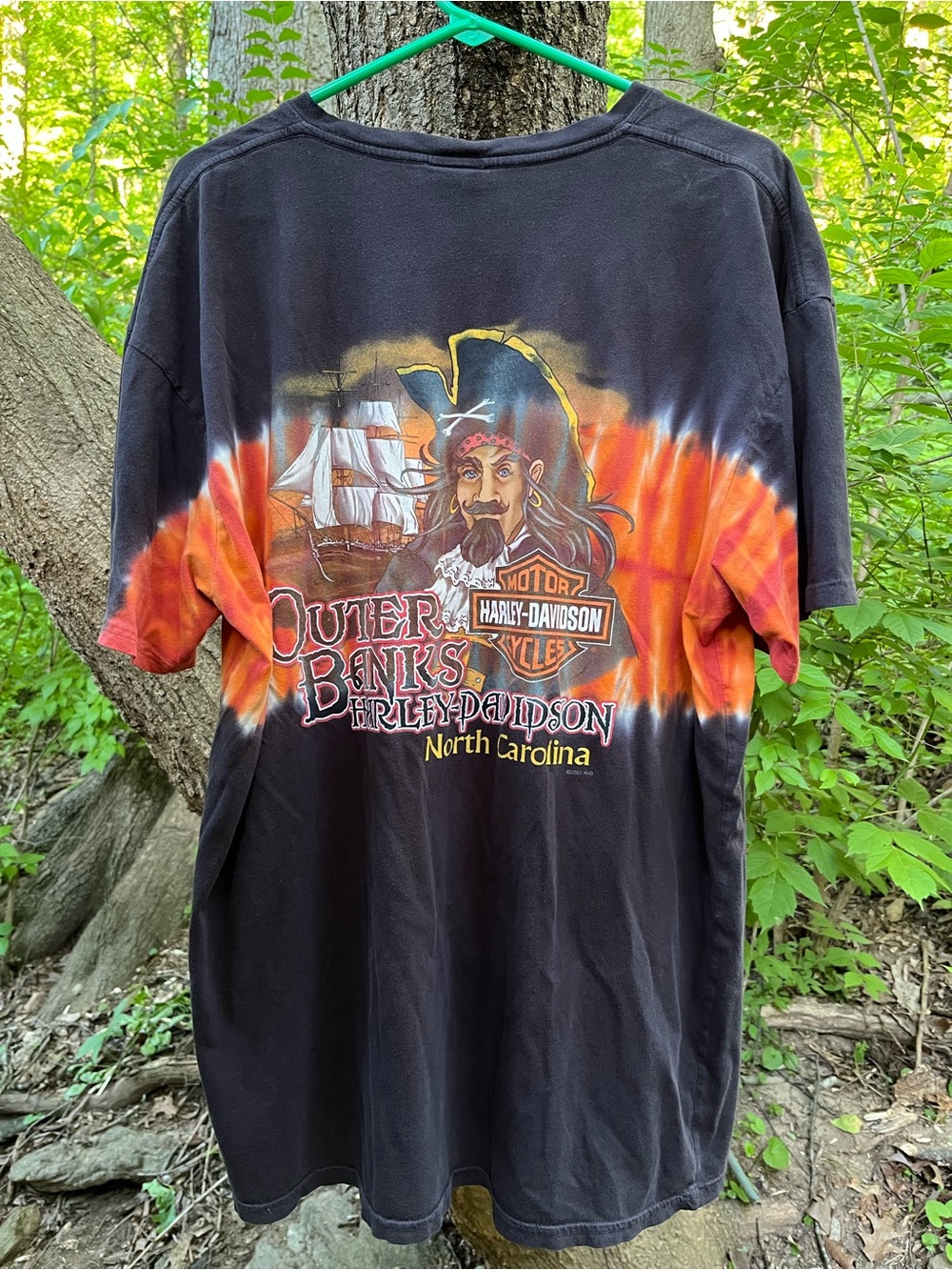 Vintage 2003 Harley Davidson Outer Banks Pirate T Shirt Men’s XL Black Orange